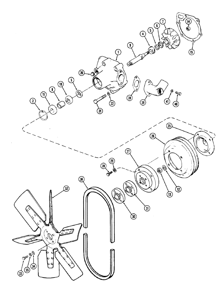 Схема запчастей Case IH 2870 - (008) - WATER PUMP, FAN AND BELTS, 674 CUBIC INCH DIESEL ENGINE (02) - ENGINE