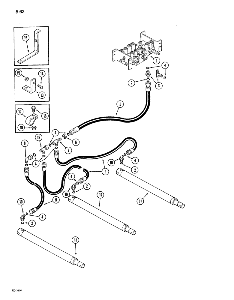 Схема запчастей Case IH 1680 - (8-062) - HEADER LIFT SYSTEM, W/THIRD LIFT CYLINDER, P.I.N. JJC0117060 & AFTER (07) - HYDRAULICS