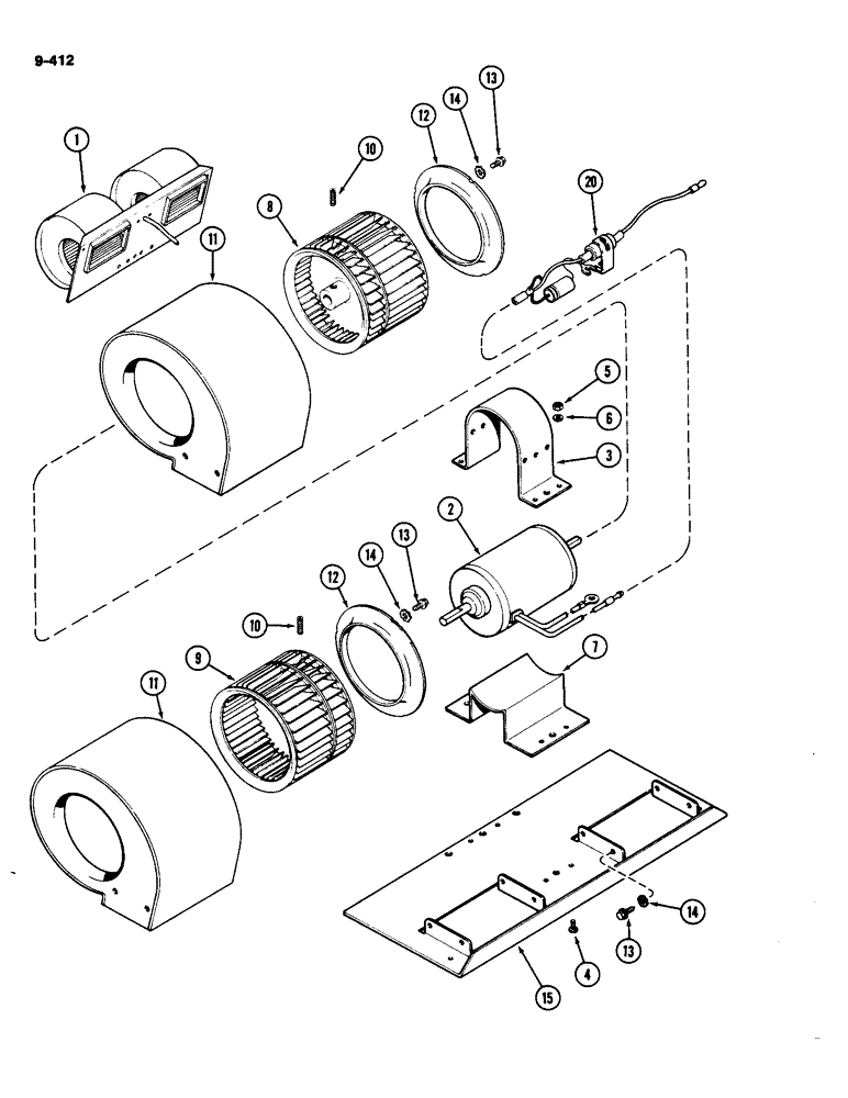 Схема запчастей Case IH 4490 - (9-412) - CAB, BLOWER ASSEMBLY, PRIOR TO CAB SERIAL NUMBER 12054687 (09) - CHASSIS/ATTACHMENTS