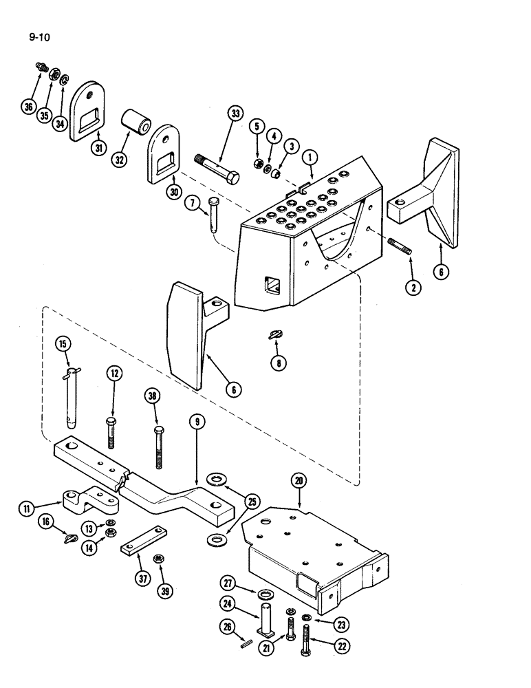 Схема запчастей Case IH 3394 - (9-010) - ROLLER DRAWBAR, WITH HITCH (09) - CHASSIS/ATTACHMENTS