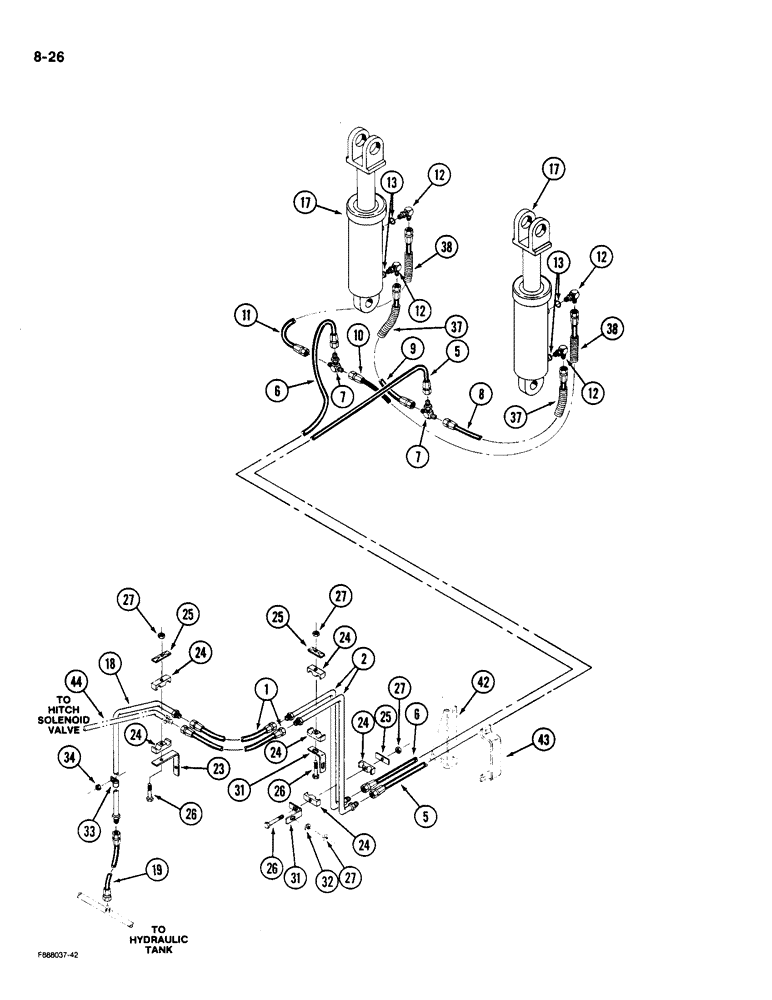 Схема запчастей Case IH 9180 - (8-26) - 3-POINT HITCH HYDRAULICS LIFT CYLINDER AND LINES, PRIOR TO P.I.N. JCB0002092 (08) - HYDRAULICS