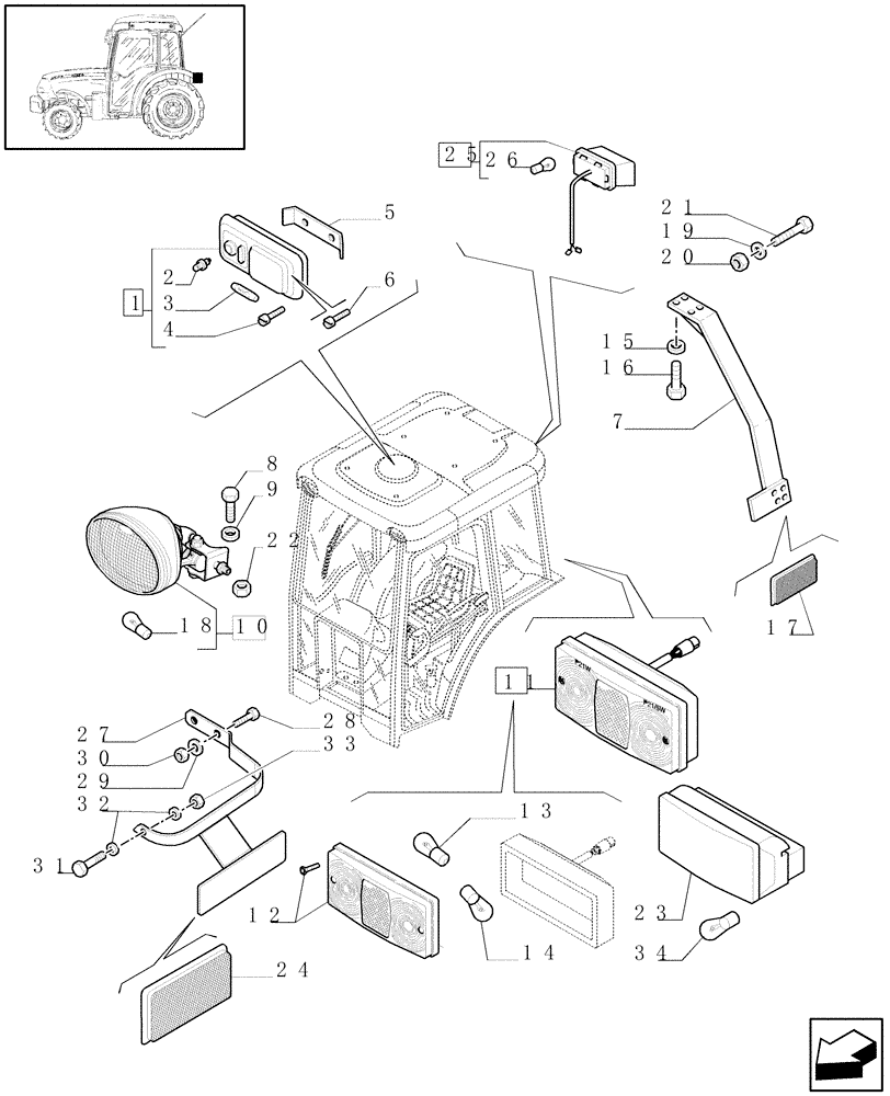 Схема запчастей Case IH JX1095N - (1.75.6[02]) - LIGHTING COMPONENTS - W/CAB (06) - ELECTRICAL SYSTEMS