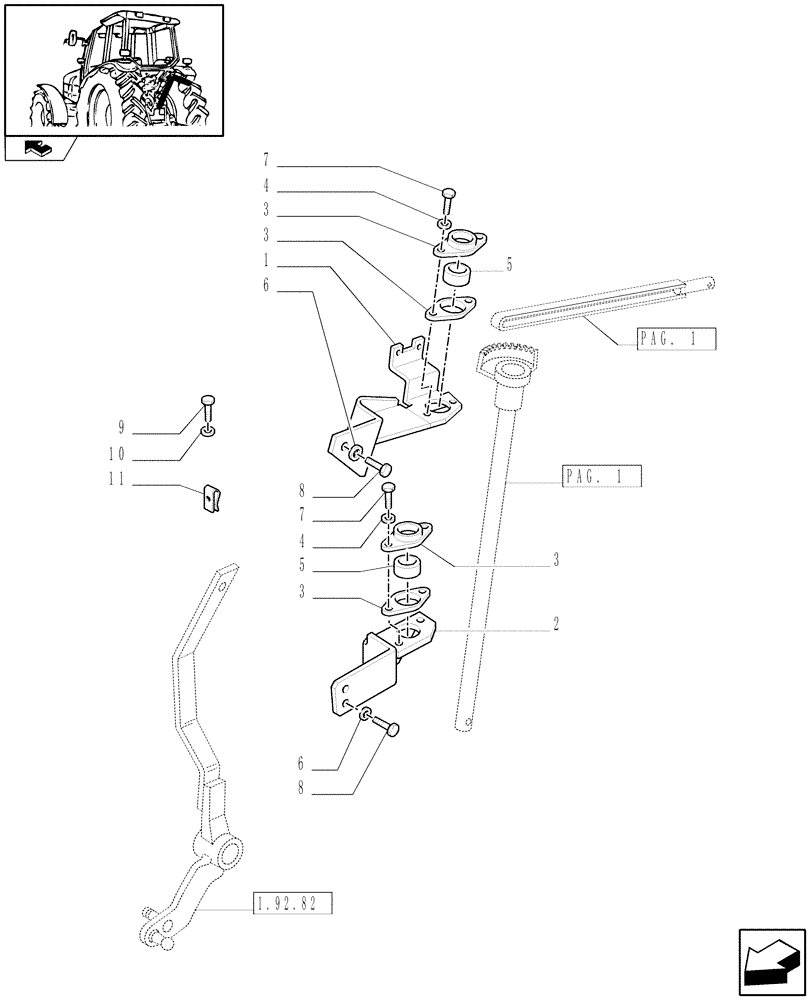 Схема запчастей Case IH FARMALL 65C - (1.82.2[02]) - MECHANICAL LIFT GROUND CONTROL - LEVER AND SHAFT (VAR.330834) (07) - HYDRAULIC SYSTEM