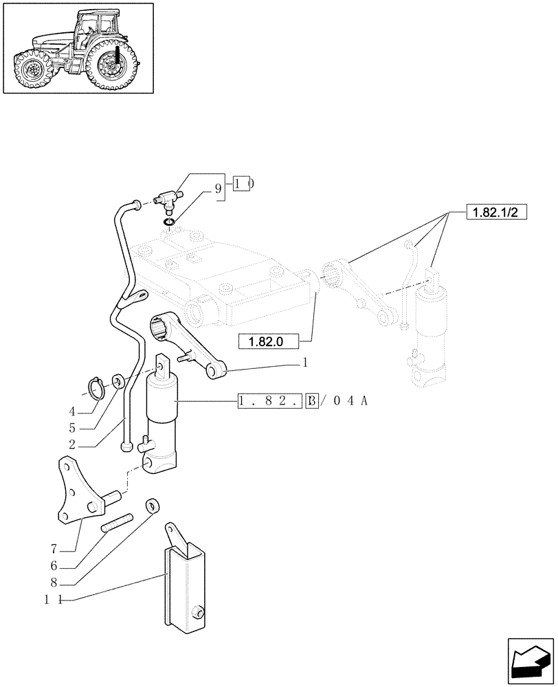 Схема запчастей Case IH JX1080U - (1.82.1/03[01]) - (VAR.785-785/1) ADDITIONAL JACK - PIPES - UNIONS - SUPPORTS (07) - HYDRAULIC SYSTEM