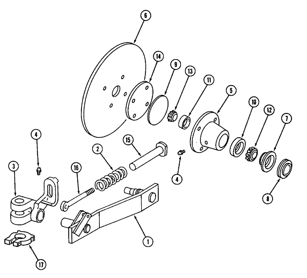 Схема запчастей Case IH 800 - (9-17) - ROLLING COLTER, CUSHION SPRING SIDE ARM - 22 INCH BLADE (09) - CHASSIS/ATTACHMENTS