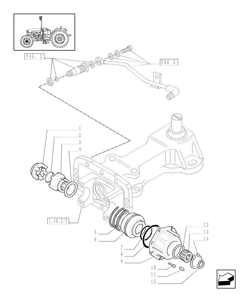 Схема запчастей Case IH JX1070C - (1.40.2/08[01]) - (VAR.838-839) FRONT PTO LIFT - HYDRAULIC DIFF. LOCK CONTROL (04) - FRONT AXLE & STEERING