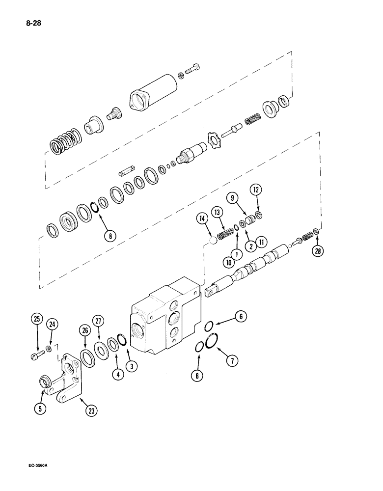 Схема запчастей Case IH 495 - (8-028) - REMOTE AUXILIARY VALVE ASSEMBLY, WITHOUT CHECK VALVE (08) - HYDRAULICS