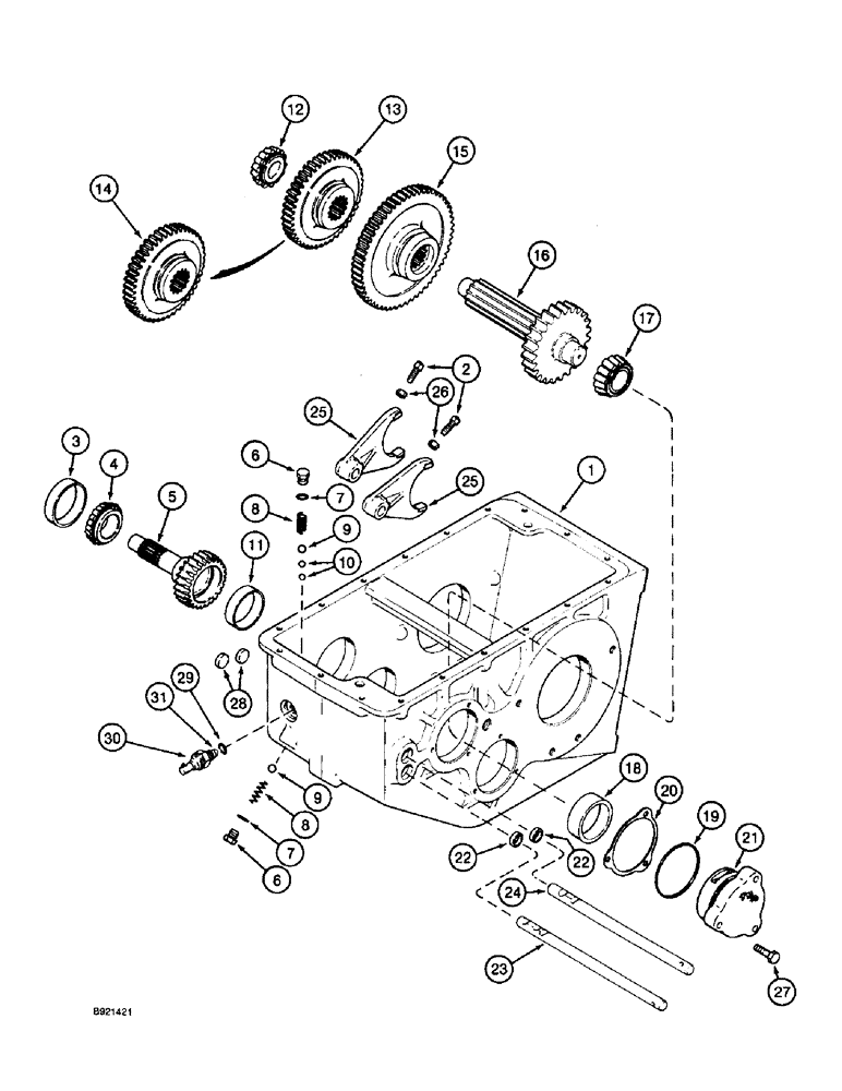 Схема запчастей Case IH 2055 - (6-46) - TRANSMISSION INPUT SHAFT, GEARS AND SHIFTER RAILS (03) - POWER TRAIN