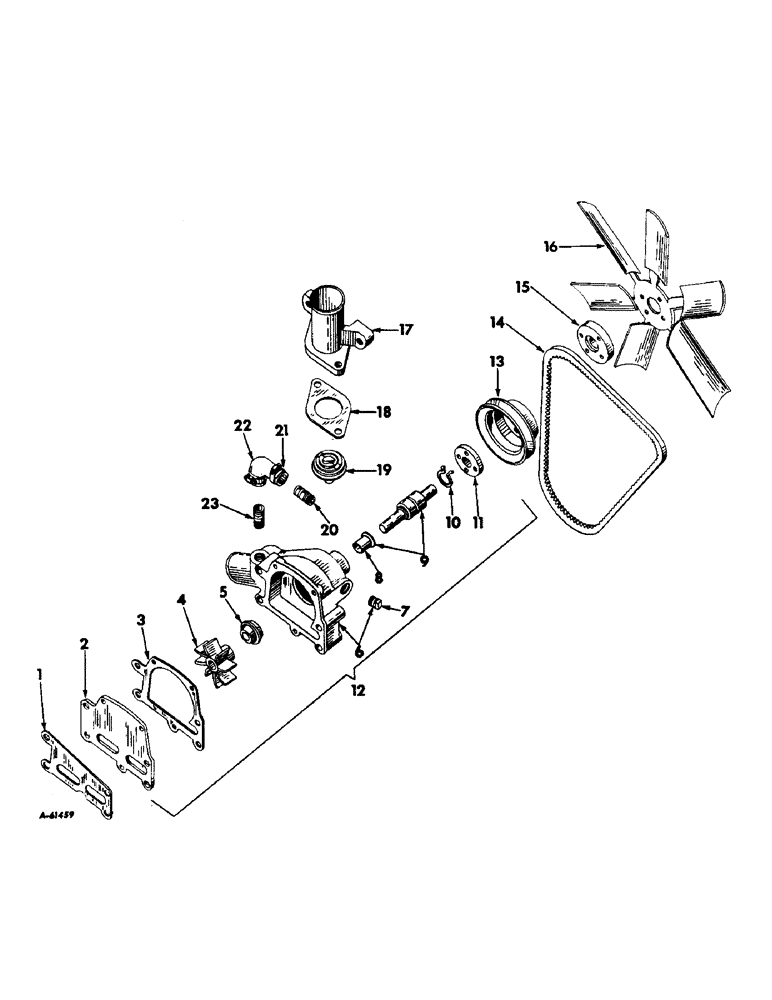 Схема запчастей Case IH 340 - (048) - COOLING SYSTEM, FAN, THERMOSTAT AND WATER PUMP, DIESEL ENGINE TRACTORS COOLING SYSTEM