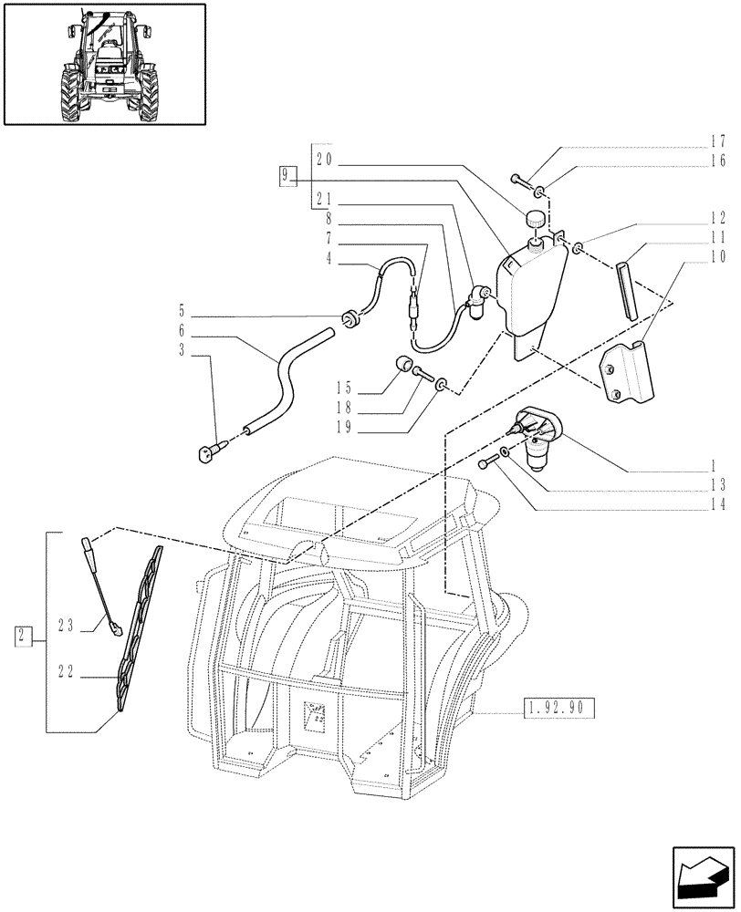 Схема запчастей Case IH JX60 - (1.92.91) - FRONT WINDSHIELD WIPER (10) - OPERATORS PLATFORM/CAB