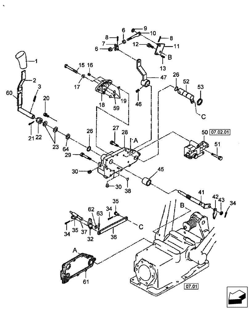 Схема запчастей Case IH DX60 - (07.02) - CONTROL VALVE, QUADRANT & LINKAGE W/DRAFT CONTROL (07) - HYDRAULIC SYSTEM