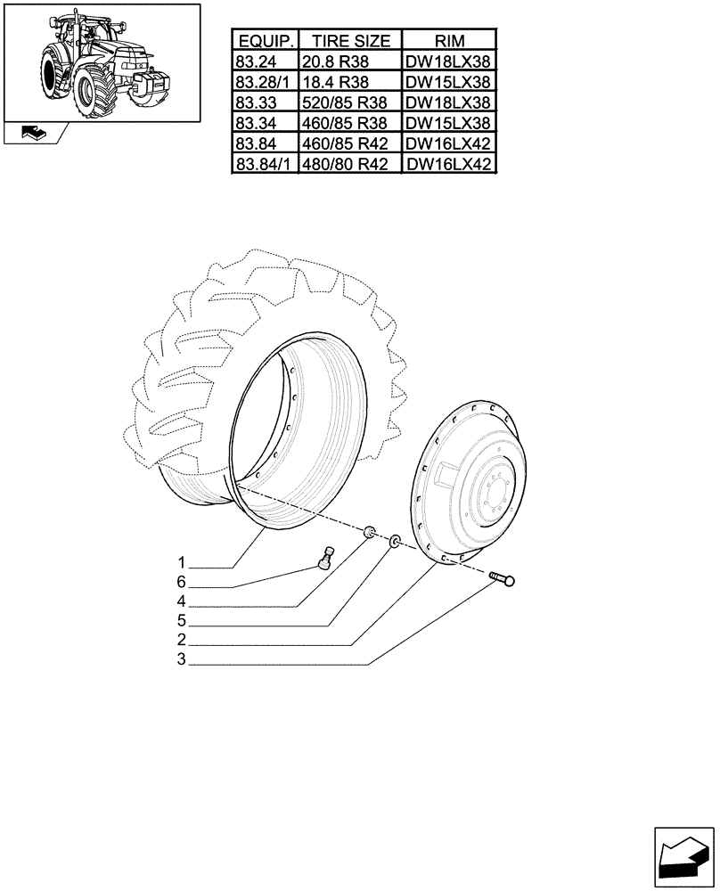 Схема запчастей Case IH MAXXUM 115 - (83.00[08]) - REAR WHEELS (11) - WHEELS/TRACKS