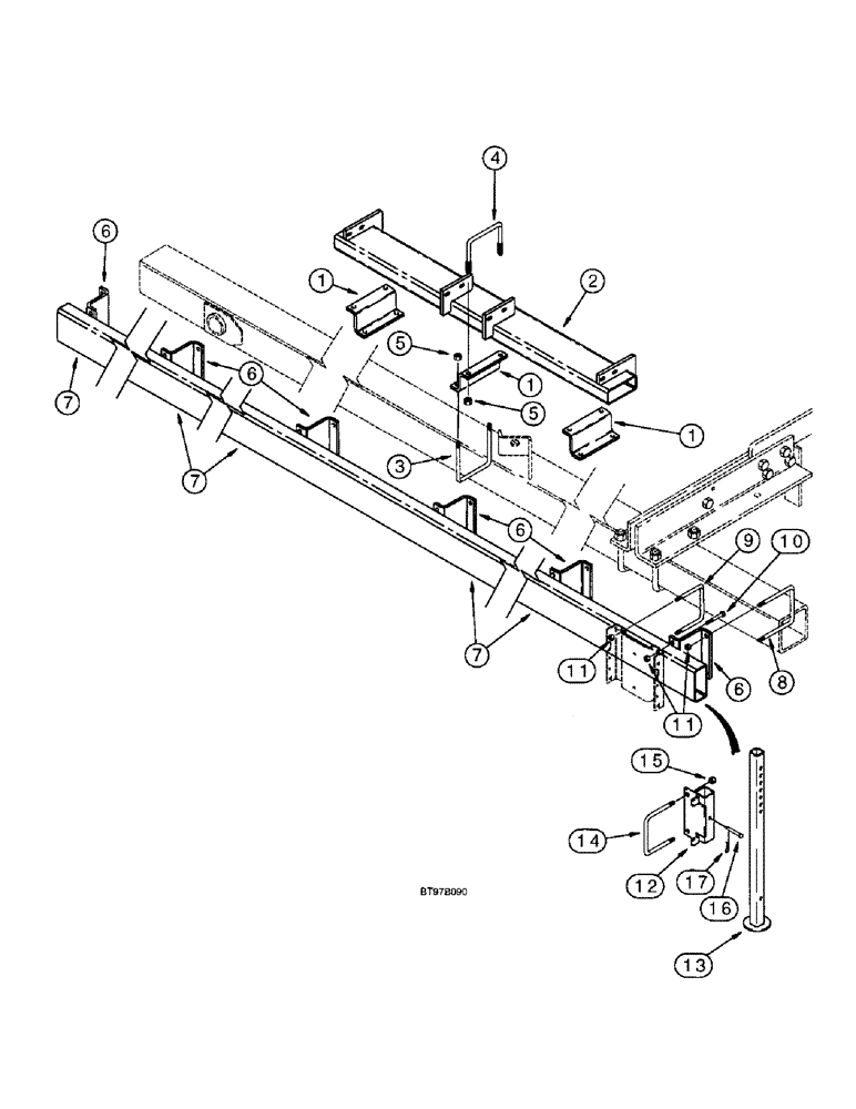 Схема запчастей Case IH 955 - (9C-24) - MODULE FRAME, ROW UNIT AND HOPPER PLATFORM MOUNTING, 12 ROW NARROW - PARALLEL FRONT FOLD (09) - CHASSIS/ATTACHMENTS