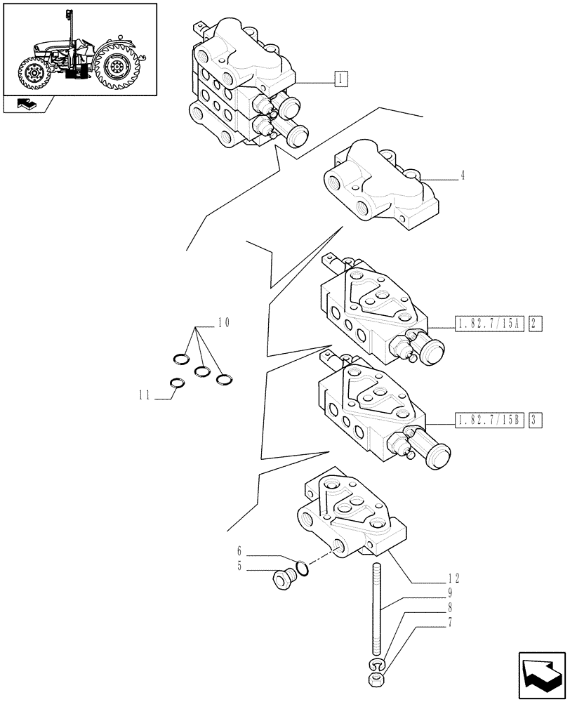 Схема запчастей Case IH FARMALL 95C - (1.82.7/15[01]) - 2 MID-MOUNT REMOTE VALVES WITH JOYSTICK - REMOTE VALVES (VAR.330124-331124-332124-330125-331125-332125 331125-332125-334125-335125) (07) - HYDRAULIC SYSTEM