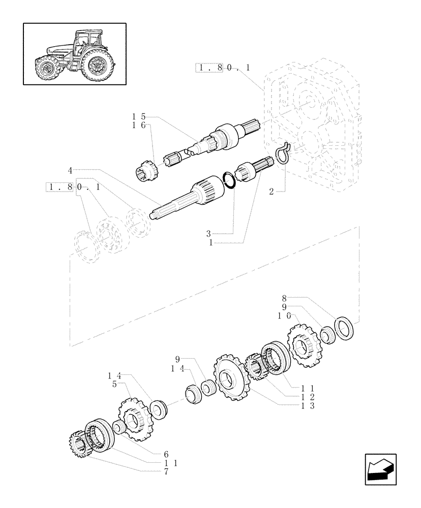 Схема запчастей Case IH JX1100U - (1.80.1/08) - (VAR.729/1) SYNCHRO MESH GEARED POWER TAKE-OFF 540 - 750 - 1000 RPM - GEAR SHAFTS (07) - HYDRAULIC SYSTEM