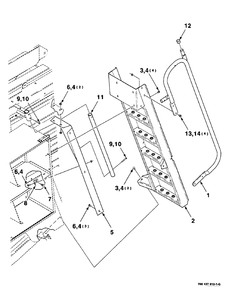 Схема запчастей Case IH 8585 - (7-28) - LADDER MOUNTING ASSEMBLY (12) - MAIN FRAME