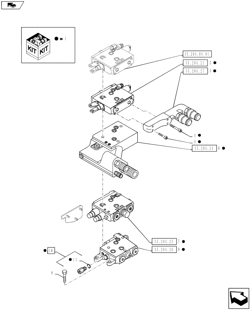 Схема запчастей Case IH PUMA 145 - (35.204.04[02]) - VAR - 335844 - MECHANICAL REAR REMOTE CONTROL VALVES - VALVE SECTIONS & QUICK COUPLERS - 3 VALVE W/ POWER BEYOND (35) - HYDRAULIC SYSTEMS