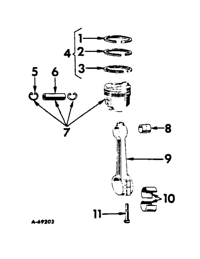 Схема запчастей Case IH 504 - (020) - CARBURETED ENGINE, CONNECTING RODS AND PISTONS (01) - ENGINE