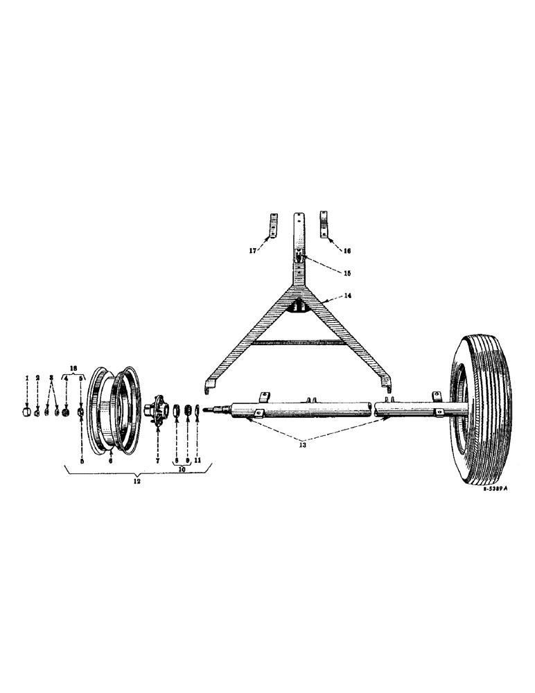 Схема запчастей Case IH VARIOUS - (B-017) - WHEELS, AXLE AND HITCH FRAME, NO. 8 USED 1950, NO. 8A USED 1950 TO 1956 