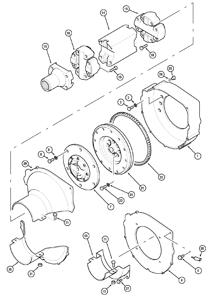 Схема запчастей Case IH MX170 - (02-05) - FLYWHEEL AND HOUSING (10) - ENGINE