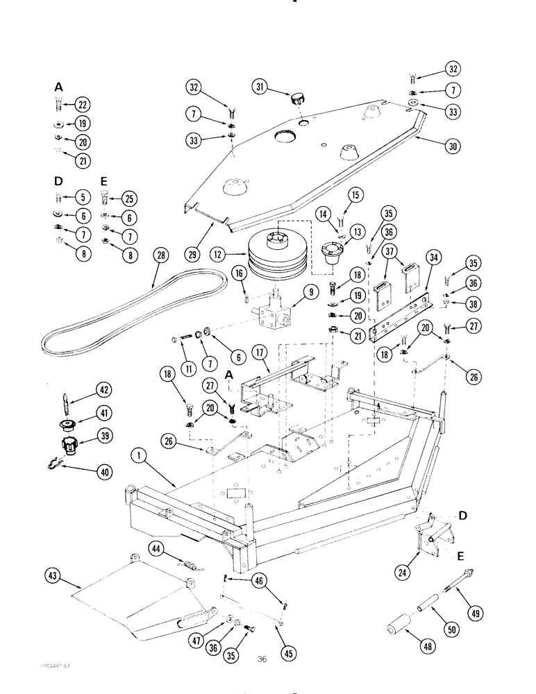 Схема запчастей Case IH 72MS - (36) - MOWER DECK, 245 AND 255 TRACTORS 