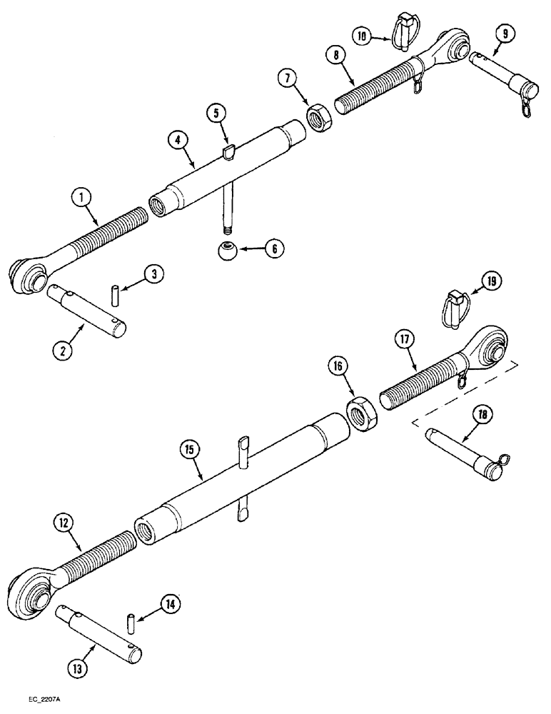 Схема запчастей Case IH 4240 - (9-104) - THREE POINT HITCH, UPPER LINKS (09) - CHASSIS/ATTACHMENTS