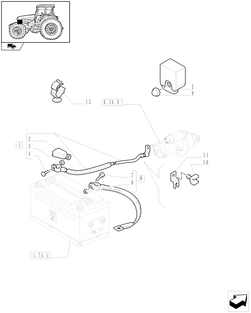 Схема запчастей Case IH FARMALL 95U - (1.75.3[01]) - BATTERY CABLES - C6458 (06) - ELECTRICAL SYSTEMS