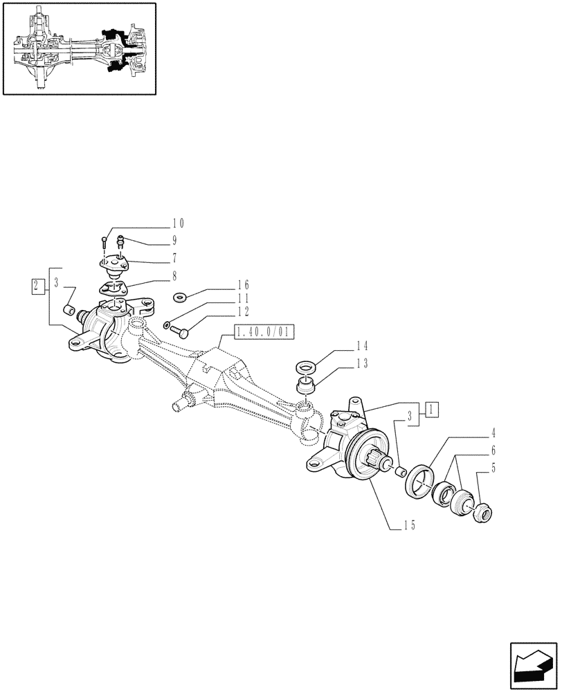 Схема запчастей Case IH JX90 - (1.40. 0/02[02]) - 4WD FRONT AXLE - STEERING KNUCKLE (04) - FRONT AXLE & STEERING