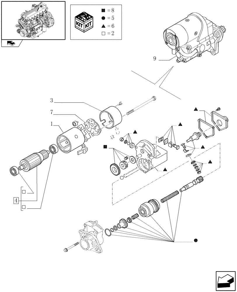 Схема запчастей Case IH F2CE9684P E007 - (0.36.0/ A) - STARTER MOTOR - COMPONENTS (99432760) 