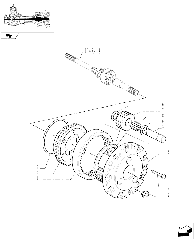 Схема запчастей Case IH FARMALL 65C - (1.40.0/10[02]) - FRONT AXLE - DIFFERENTIAL GEARS AND SHAFT - 4WD (04) - FRONT AXLE & STEERING