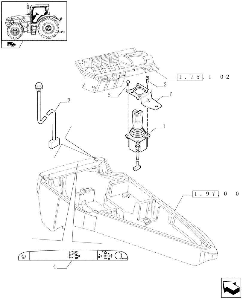 Схема запчастей Case IH PUMA 225 - (1.75.1/03) - (VAR.048) ELECTRONIC JOYSTICK WITH 3 BUTTONS FOR ANCILLARY SELECTION (06) - ELECTRICAL SYSTEMS