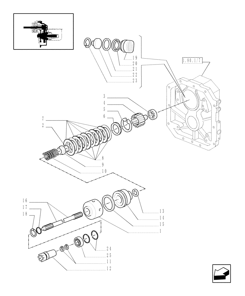 Схема запчастей Case IH JX90U - (1.80.7/04[01]) - (VAR.729) SYNCHRO MESH GEARED POWER TAKE -OFF 540 - 750 - 1000 RPM - CLUTCH DISKS (07) - HYDRAULIC SYSTEM