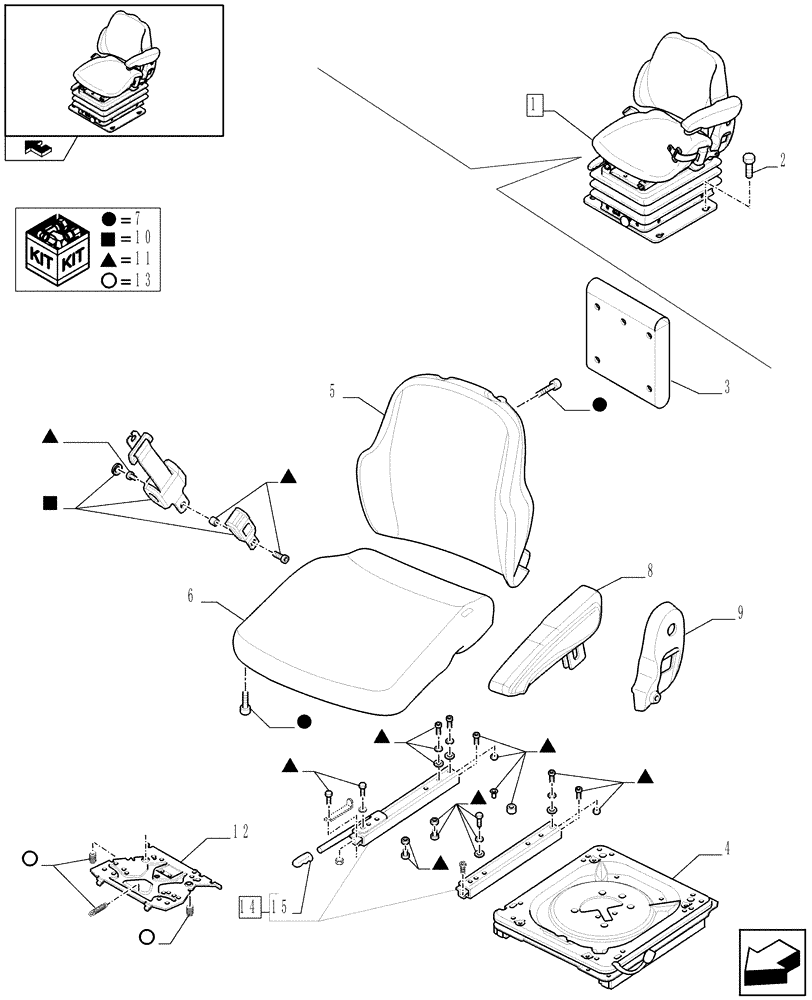 Схема запчастей Case IH PUMA 180 - (1.93.3/ E[01]) - SEAT WITH AIR SUSPENSION, BELT AND SWITCH - BREAKDOWN (10) - OPERATORS PLATFORM/CAB