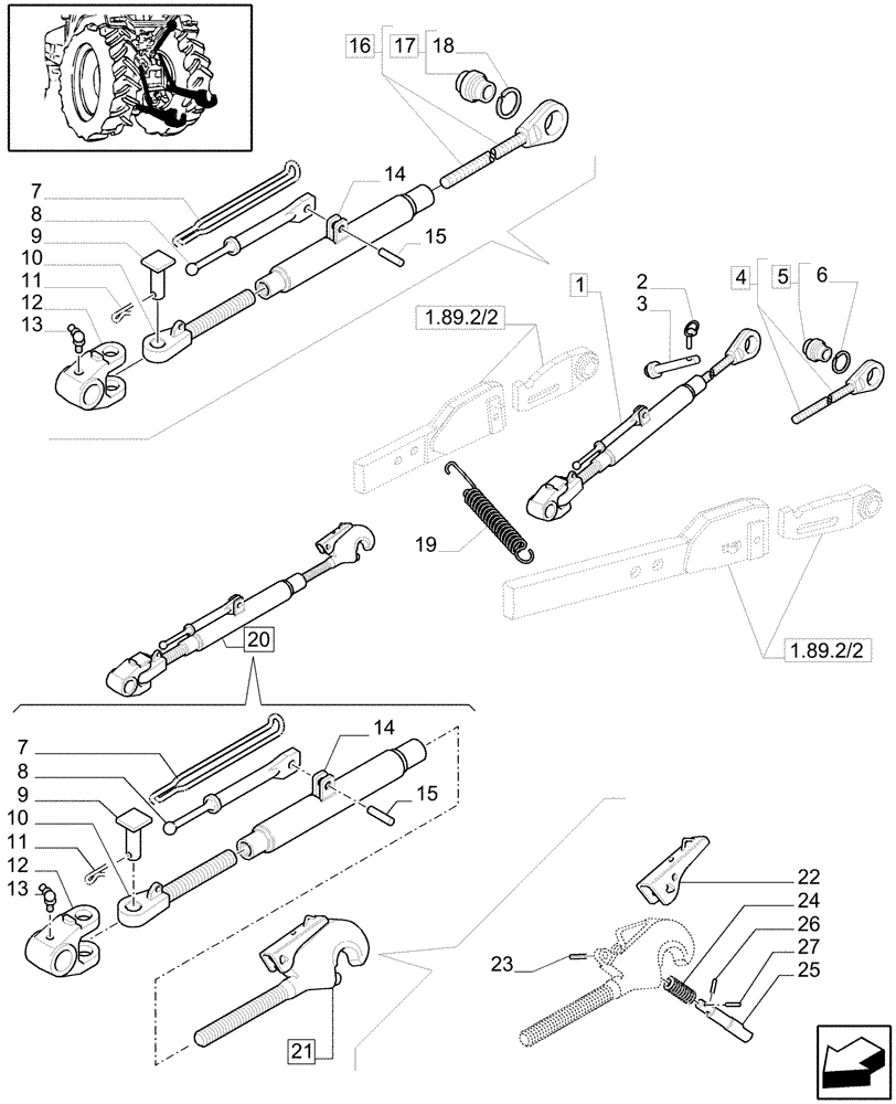 Схема запчастей Case IH MXM120 - (1.89.6/03[02]) - (VAR.881) IMPLEMENT CARRIER (TELESCOPIC ARMS) 2/3 CAT. AND ANTI-SHACKE PLATES - C5155 (09) - IMPLEMENT LIFT