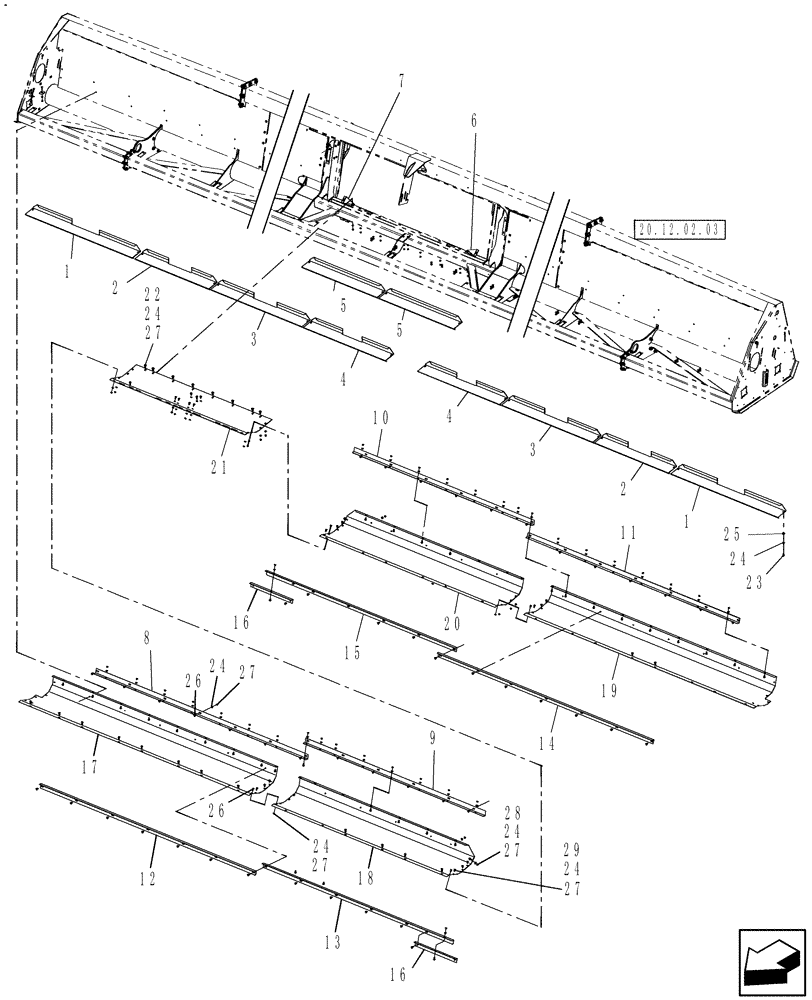 Схема запчастей Case IH 3416-30 - (20.12.01.02) - MAIN FRAME FLOORS, STRIPPERS & REAR PANELS, 16 ROW (58) - ATTACHMENTS/HEADERS