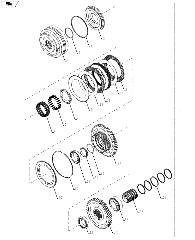 Схема запчастей Case IH STEIGER 550 - (21.155.04[02]) - POWER SHIFT TRANSMISSION - 1ST INPUT SHAFT, PS6, 9C (21) - TRANSMISSION