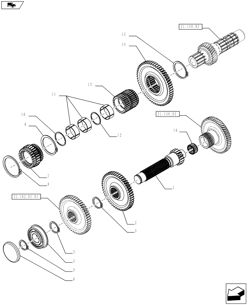 Схема запчастей Case IH FARMALL 75C - (21.160.01[02]) - CREEPER (12X12 - 20X20) FOR SHUTTLE TRANSMISSION - GEARS AND SHAFTS (VAR.330110 / 743549; VAR.330112 / 743550) (21) - TRANSMISSION