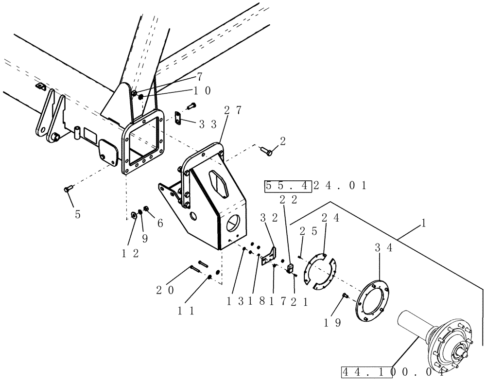 Схема запчастей Case IH 3580 - (44.100.02) - RIGHT REAR AXLES (44) - WHEELS