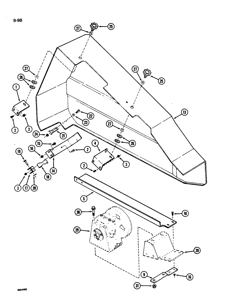 Схема запчастей Case IH 1010 - (9-098) - AUGER AND KNIFE DRIVE SHIELD AND SUPPORTS, P.I.N. JJC0077390 AND AFTER (58) - ATTACHMENTS/HEADERS