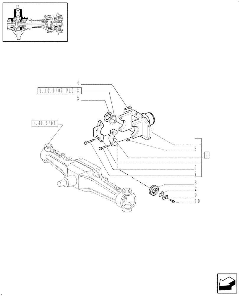 Схема запчастей Case IH MXM155 - (1.40.5/05[02]) - (VAR.452/1) 4WD FRONT AXLE WITH SUSPENSIONS, BRAKE, TERRALOCK, SPS - SUPPORT (04) - FRONT AXLE & STEERING