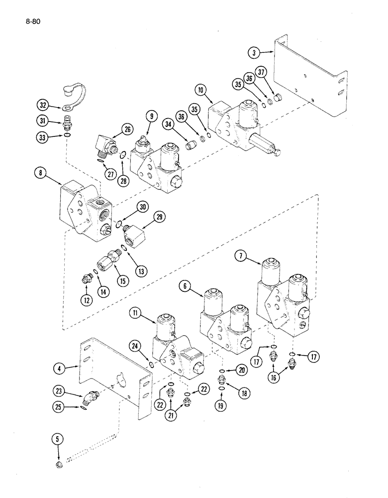 Схема запчастей Case IH 1680 - (8-080) - CONTROL VALVE AND MOUNTING, W/O BEFORE & AFTER ATTACHMENT, P.I.N. JJC0117060 & AFTER (07) - HYDRAULICS