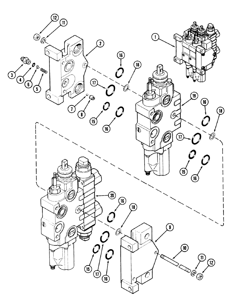 Схема запчастей Case IH 2594 - (8-062) - REMOTE HYDRAULIC VALVE, TWO SECTION WITH LOAD CHECK, PRIOR TO TRANMISSION SERIAL NO. 16283224 (08) - HYDRAULICS