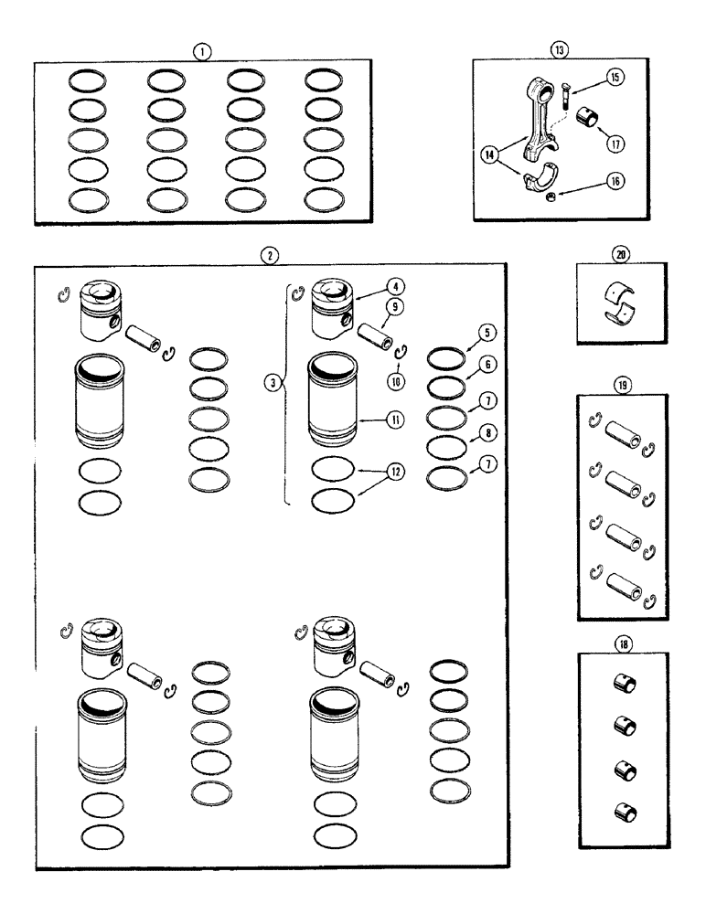 Схема запчастей Case IH 1255 - (018) - PISTON ASSEMBLY AND CONNECTING RODS, 188 DIESEL ENGINE (10) - ENGINE