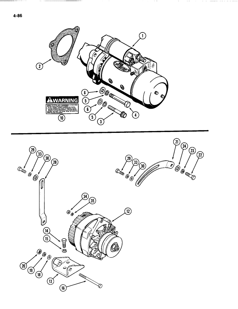 Схема запчастей Case IH 4494 - (4-086) - STARTER MOUNTING, ALTERNATOR MOUNTING (04) - ELECTRICAL SYSTEMS