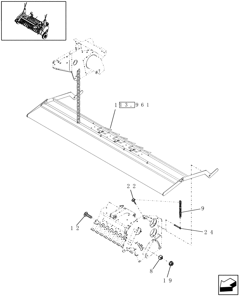 Схема запчастей Case IH RBX463 - (13.960) - 2M WIDE PICKUP, WINDGUARD PLATE, MOUNTING, EUROPE & R.O.W. (13) - FEEDER