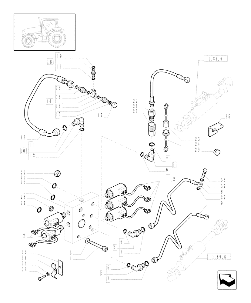 Схема запчастей Case IH PUMA 210 - (1.82.7/11[01]) - (VAR.484) RIGHT LIFT ROD AND TOP LINK HYD ADJUST W/ELEC CONTROL - PIPES - C5928 (07) - HYDRAULIC SYSTEM