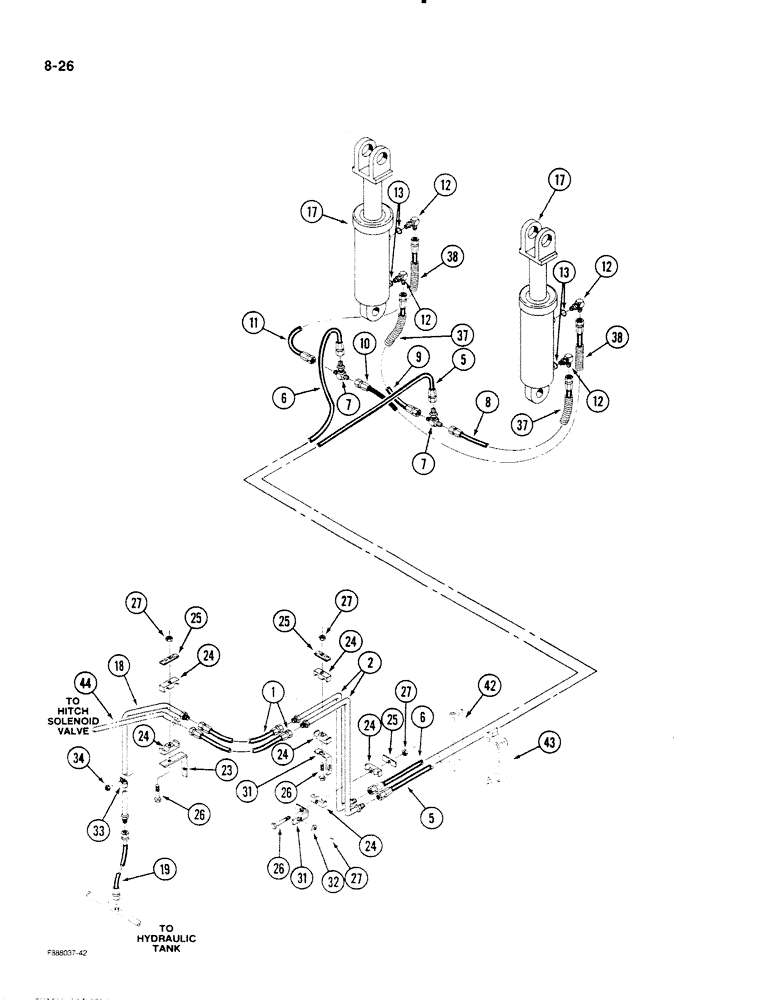 Схема запчастей Case IH STEIGER - (8-26) - THREE POINT HITCH HYDRAULICS, LIFT CYLINDERS AND LINES, PRIOR TO P.I.N. JCB0002092 (08) - HYDRAULICS