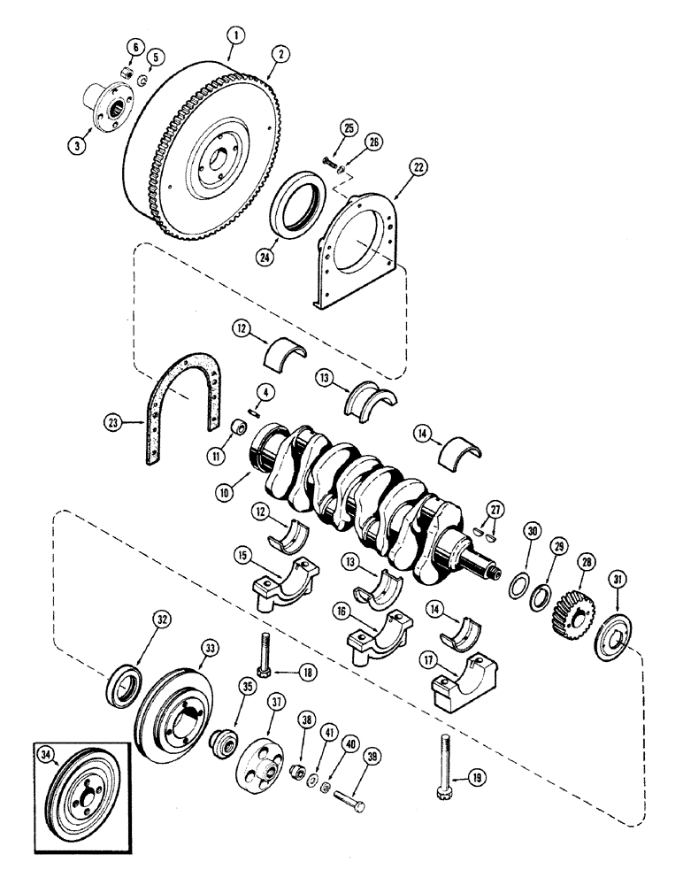 Схема запчастей Case IH 660 - (398) - CRANKSHAFT AND FLYWHEEL, 201 SPARK IGNITION ENGINE 