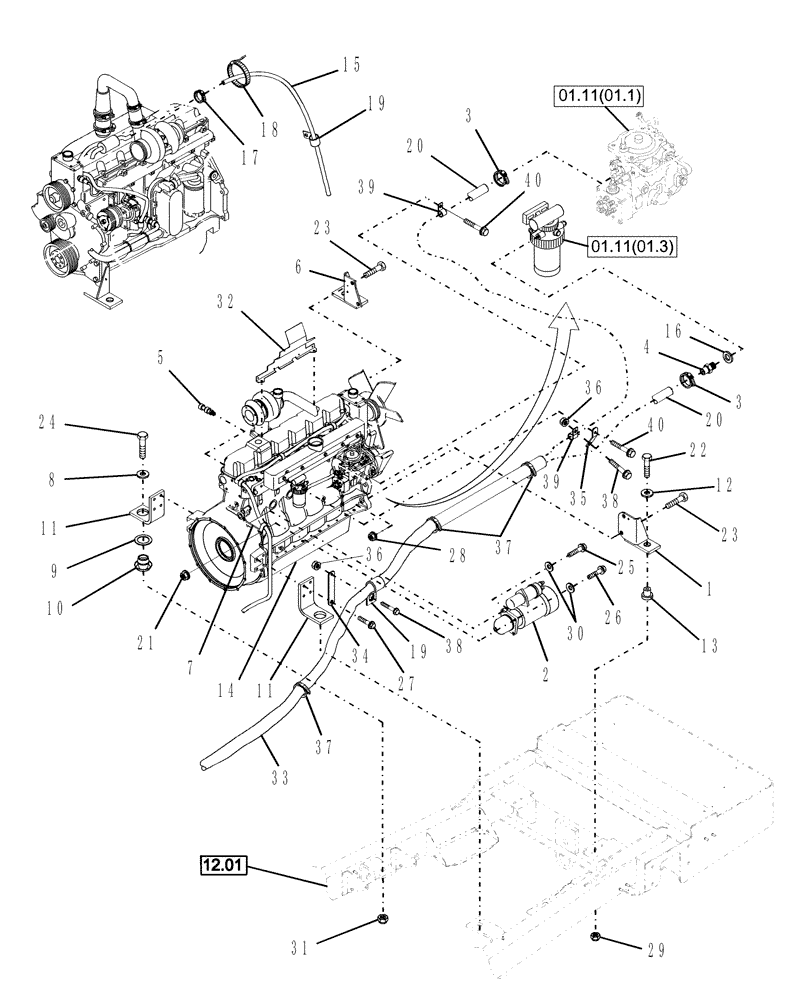 Схема запчастей Case IH WDX2302 - (02.10[1]) - ENGINE MOUNTS & STARTER (02) - ENGINE EQUIPMENT