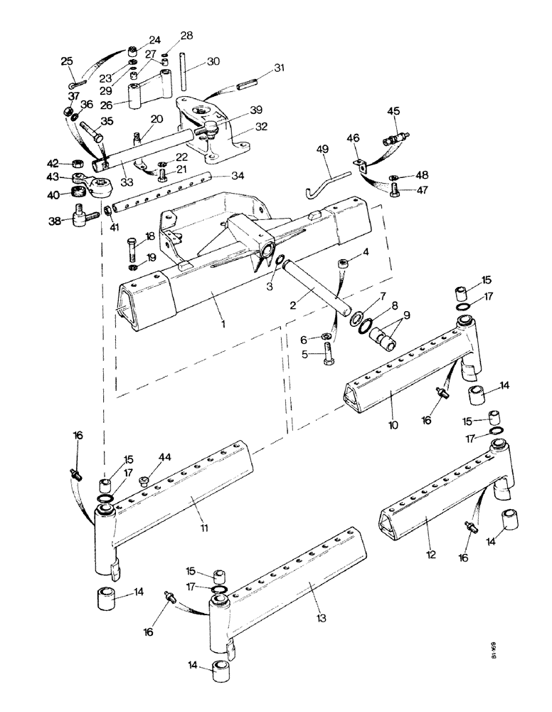 Схема запчастей Case IH 1490 - (G02-1) - FRONT AXLE BEAM FOR TRANSVERSE MOUNTED CYL., 56 TO 80 IN. (1422.4 TO 2032.0 MM) TRACK, 2 WHEEL DRIVE (04) - FRONT AXLE